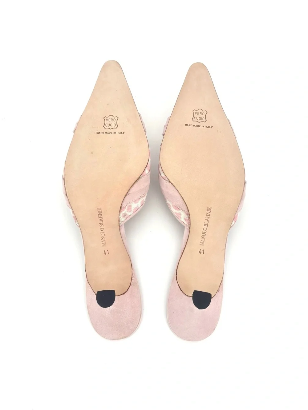 Manolo Blahnik Bow Pink Leopard Print Ponyhair Pointed Toe Kitten Heel Mules 41 - Picture 10 of 11